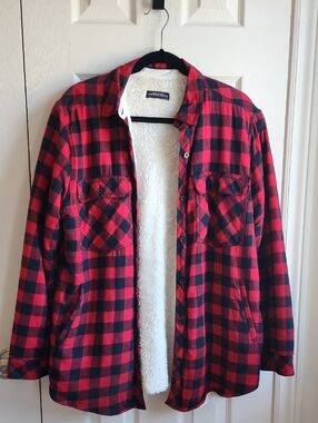 Zara Red and Black Sherpa-Lined Plaid Jacket L NEVER WORN